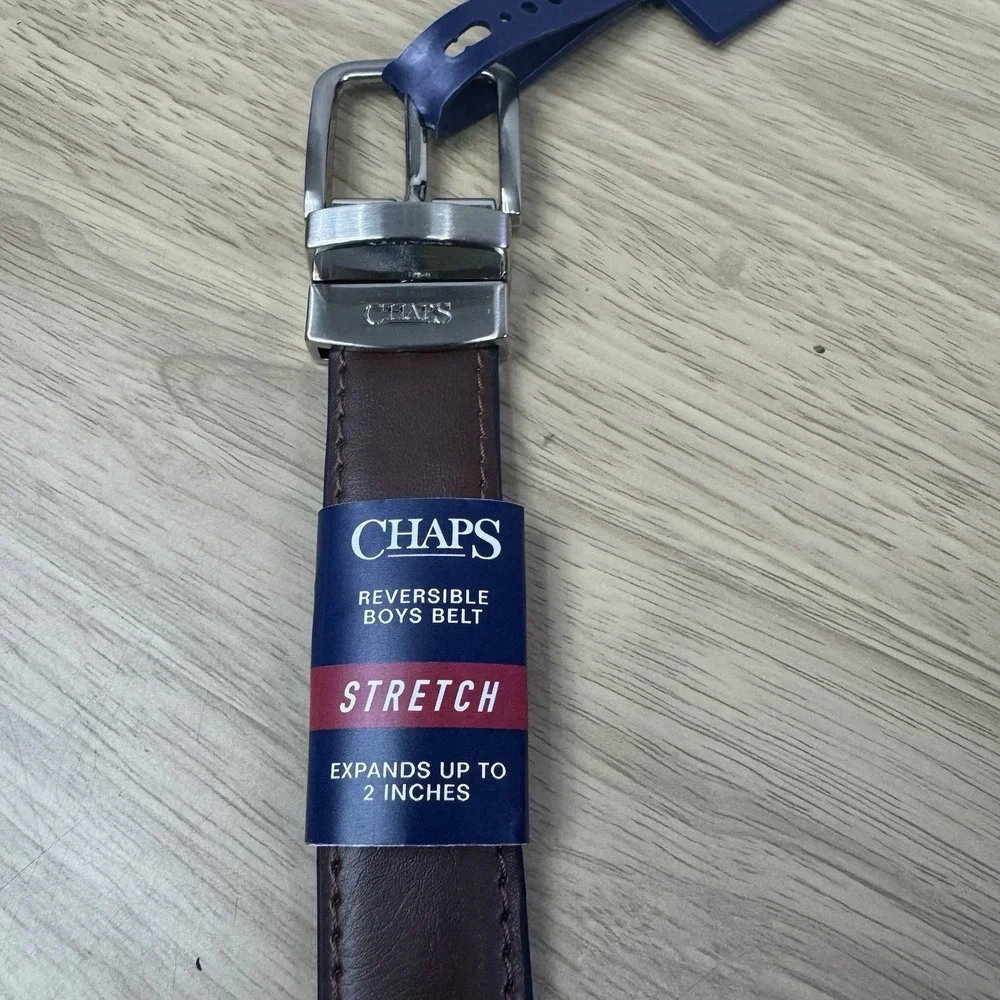 New Chaps Reversible Boys Belt Size Medium 26-28 Brown Black Stretch Expandes